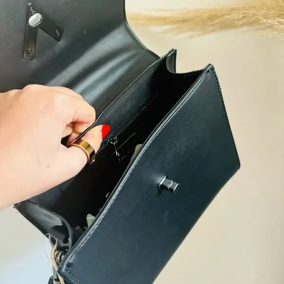 NEW ORLANDI VALENTINO Black Gunmetal Silver Stud Studded Crossbody Bag Purse - Picture 13 of 15